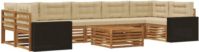 vidaXL Outdoor-Sofagarnitur aus Akazienholz in U-Form, 8-teiliges Set in Natur und Beige mit Polsterkissen - Bild 1