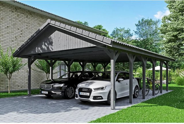 Skan Holz Carport Wallgau Satteldach aus Nadelholz in Schiefergrau, B: 620 cm, T: 900 cm, Höhe: 354 cm, inklusive Dachlattung für Dachziegel - Bild 1