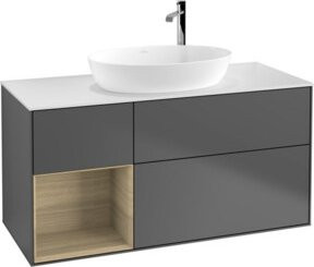 V&B Waschtischunterschrank Finion mit Wandbeleuchtung, Breite: 120 cm, Farbe: Weiß, Eiche und Anthrazit - Bild 1