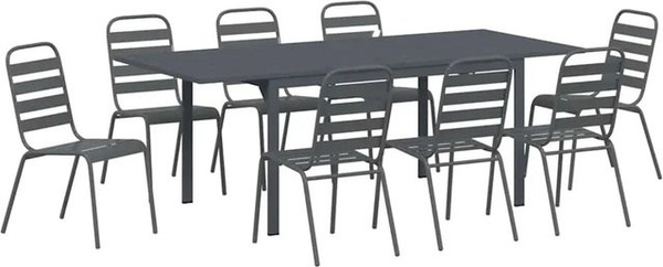 vidaXL Garten Essgruppe 9-teilig aus Stahl in Anthrazit mit ausziehbarer rechteckiger Tafel