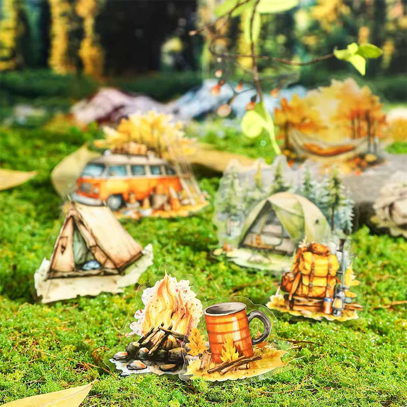 WaldAlien Supplies Camping Landschaft Aufkleber Set aus PET-Material, 20 Blatt, Braun und Mehrfarbig, B: 13,1 cm x H: 9,5 cm - Bild 3