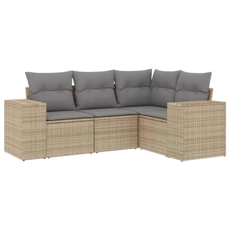 vidaXL 4-tlg. Garten-Sofagarnitur in L-Form aus Poly-Rattan in Beige mit Sitzkissen und Stauraum - Bild 2