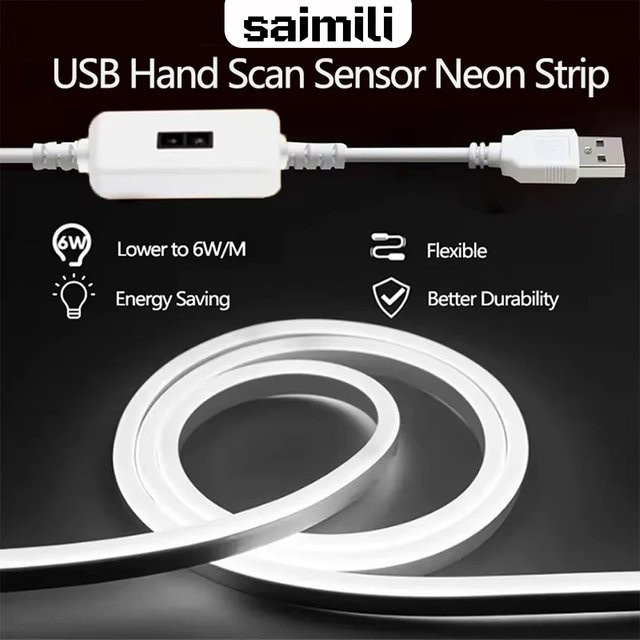 Shine-Tale USB Neon Flex LED Streifen in Weiß mit Bewegungssensor und Dimmer, wasserdichte flexible Hintergrundbeleuchtung für TV und Akzentbeleuchtung - Bild 1