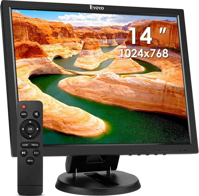 Eyoyo 14 Zoll LCD-HDMI-Monitor in Schwarz mit 1024 x 768 Auflösung, VGA, AV und BNC Eingang sowie integrierten Lautsprechern und Fernbedienungsunterstützung - Bild 1
