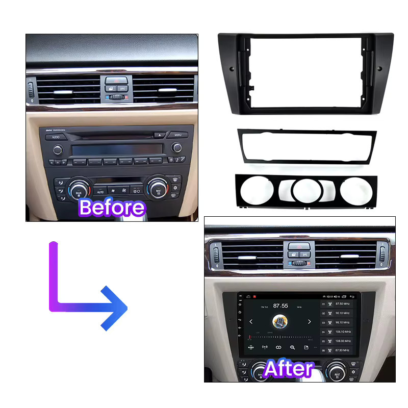 Mekede 2DIN Auto Radio Einbaurahmen für BMW E90, 9 Zoll Panel Trim Kit, Schwarz - Bild 4