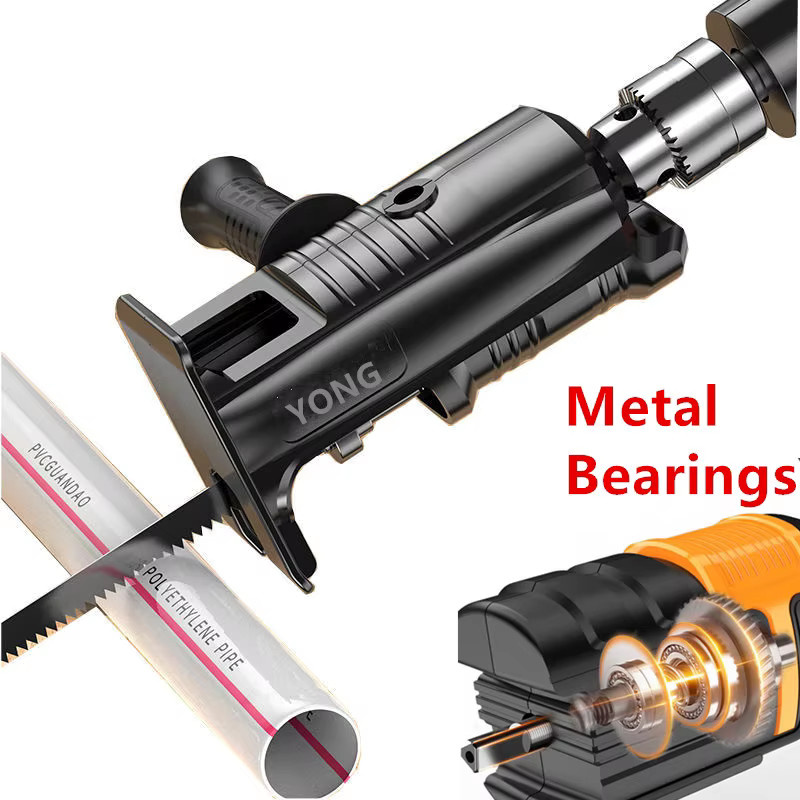 Elektrischer Bohrmaschinen-Adapter zur Konvertierung in eine Säbelsäge und einen Schraubendreher inklusive Sägeblatt für Holz und Metall, Schwarz - Bild 2