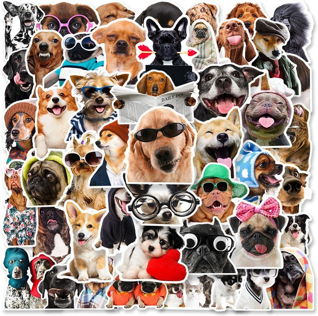 50 Stück Cartoon-Hunde-Aufkleber aus PVC in Mehrfarbig für Kinder und Scrapbooking-Dekorationen - Bild 1