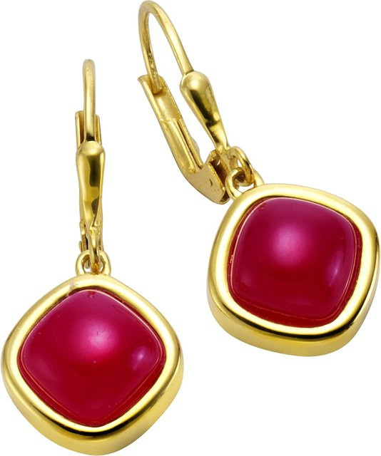 Jamelli Ohrringe 925 Silber, vergoldet, Chalcedon rot, Damen - Bild 1