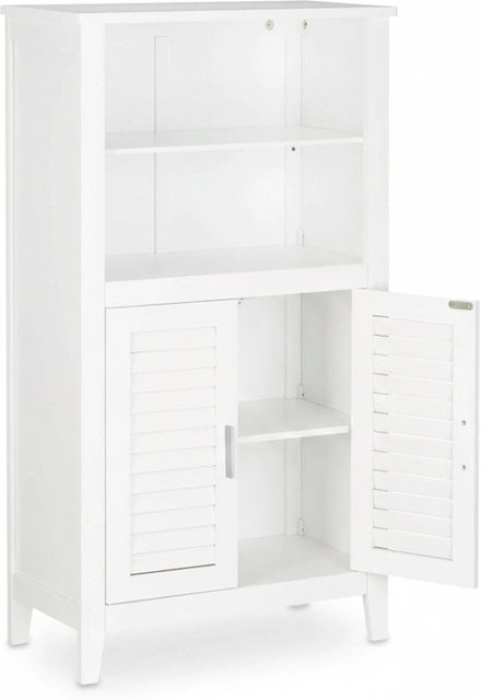 Relaxdays Badezimmerschrank aus Bambus und MDF in Weiß mit Lamellentüren, Höhe: 92 cm, Breite: 50 cm, Tiefe: 25,5 cm - Bild 1