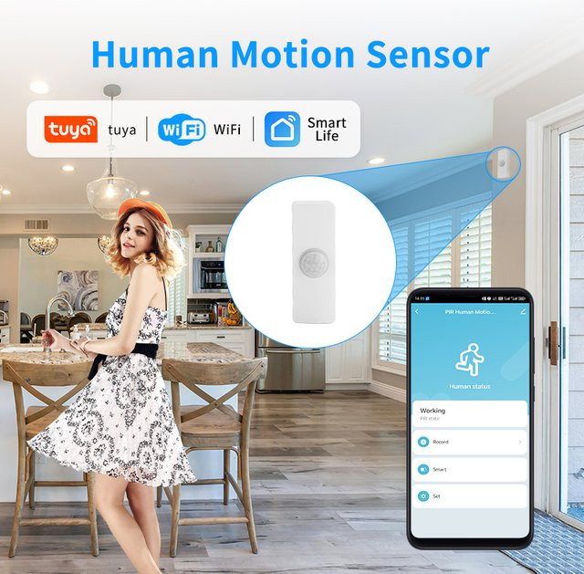 Tuya Smart Home WIFI Bewegungsmelder mit App-Steuerung und Alarmfunktion, kompatibel mit Alexa und Google Home, Weiß - Bild 1