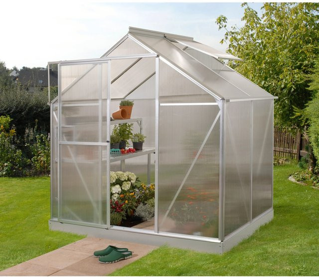 Vitavia Gewächshaus Triton 2500 HKP mit Aluminium-Rahmen und Polycarbonat-Platten inklusive Stahlfundamentrahmen, Dachfenster und Regenrinnen - Bild 1