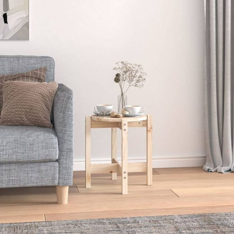 Vidaxl Couchtisch rund aus Massivholz Kiefer in Natur Braun Durchmesser: 42,5 cm, Höhe: 45 cm - Bild 1