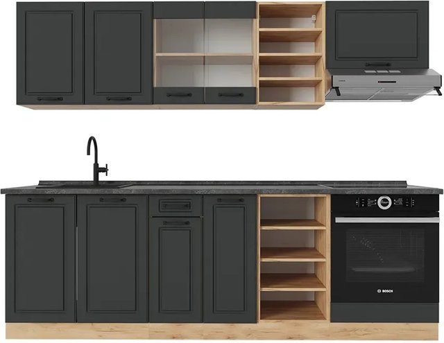 Vicco R-Line Küchenzeile Landhausstil in Anthrazit und Eiche, Breite: 240 cm - Bild 1