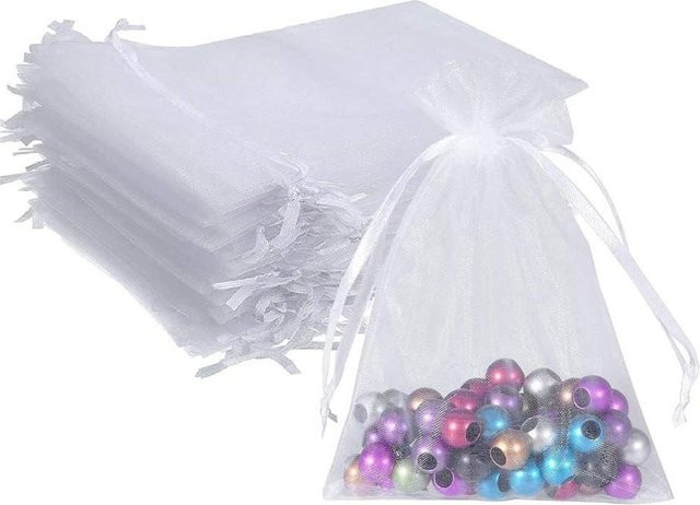 Organza-Partybeutel von fabuloustime66 in Weiß und Transparent für Gastgeschenke, B/H: 9 x 12 cm - Bild 1
