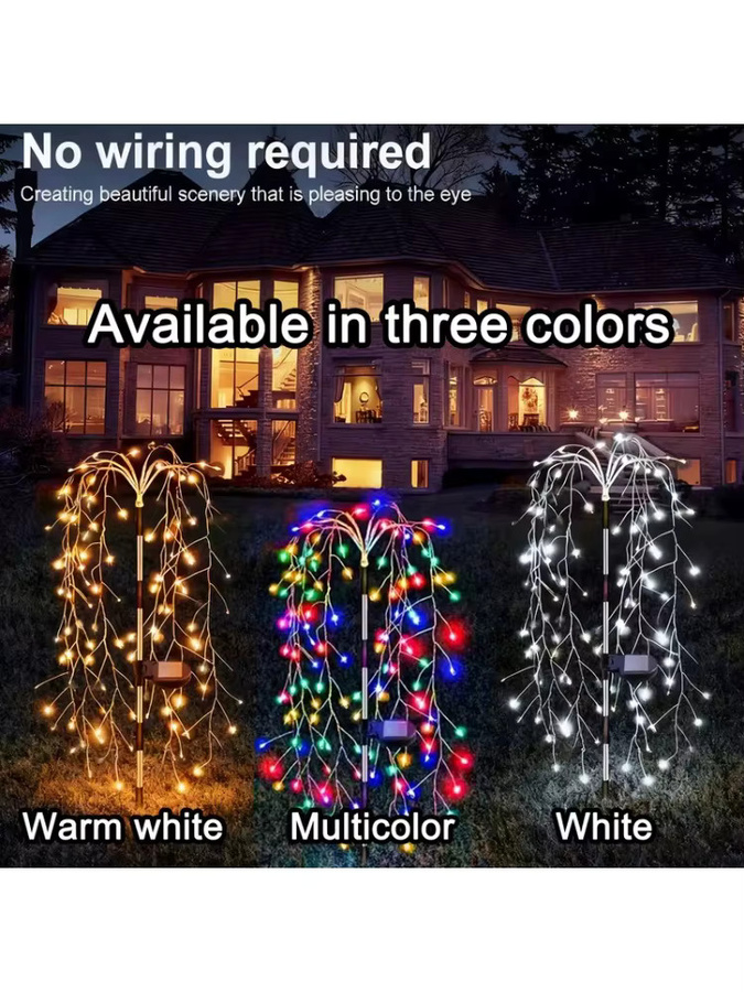 OKAL RED EAST Solar-Feuerwerkslichter in Weidenform für den Außenbereich, Warmweiß, IP65, 8 Beleuchtungsmodi für Garten und Hof - Bild 7