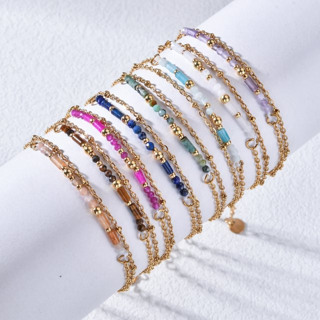 ZMZY Kettenarmband Edelstahl, 18K Gold PVD vergoldet, Lapislazuli, Türkis, Damen, Boho - Bild 1
