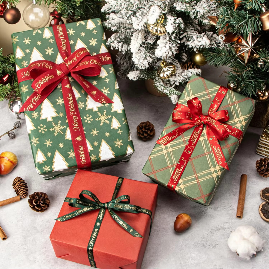 OEMOO Weihnachtsband aus Polyester in Grün, bedrucktes Dekorationsband für DIY-Geschenkverpackungen und Weihnachtsdekoration, Breite: 2,5 cm, Länge: 4,57 m - Bild 4