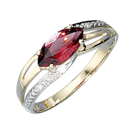 Colfem Ring 585 Gelbgold, bicolor, Granat, Diamant, Damen, Ringgröße 50 - Bild 1