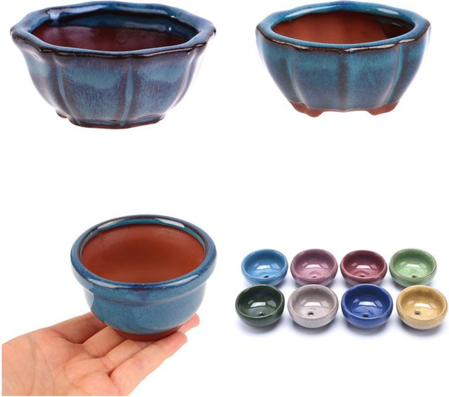 JETTING Bonsai Blumentopf aus Keramik im orientalischen Stil, lila und blau, rund - Bild 1