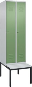 C+P Spind Classic PLUS Garderobenspind mit Sitzbank, 2 Abteile, Lichtgrau, B/T/H: 212 x 60 x 81,5 cm - Bild 1