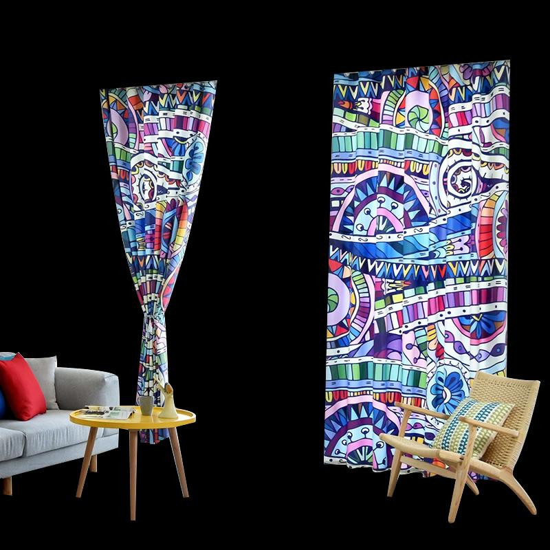 2er-Set Yiran Furniture Vorhänge mit böhmischem abstraktem Muster, halbtransparent, mehrfarbig, B: 100 cm, H: 130 cm - Bild 3