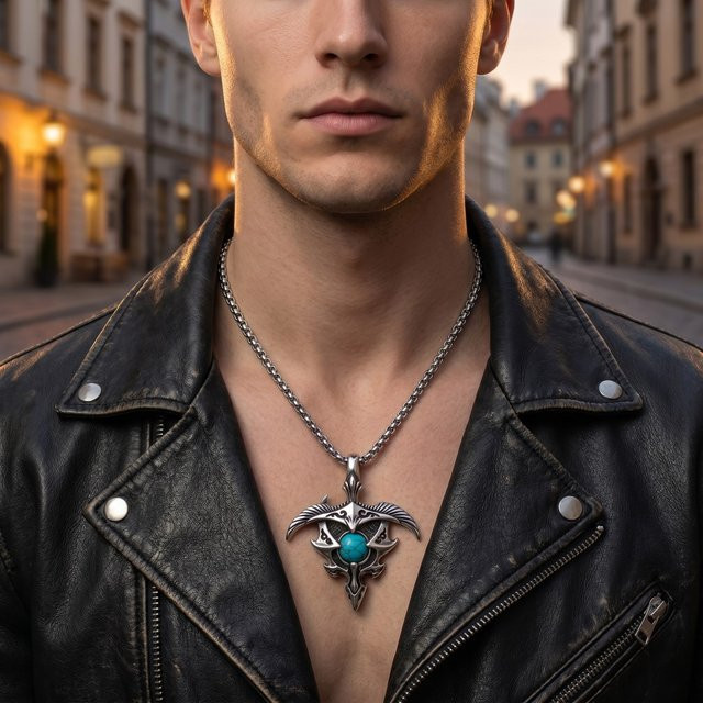 LNCHRAN Halskette Edelstahl, Silber, Türkis, Herren, Gothic - Bild 1