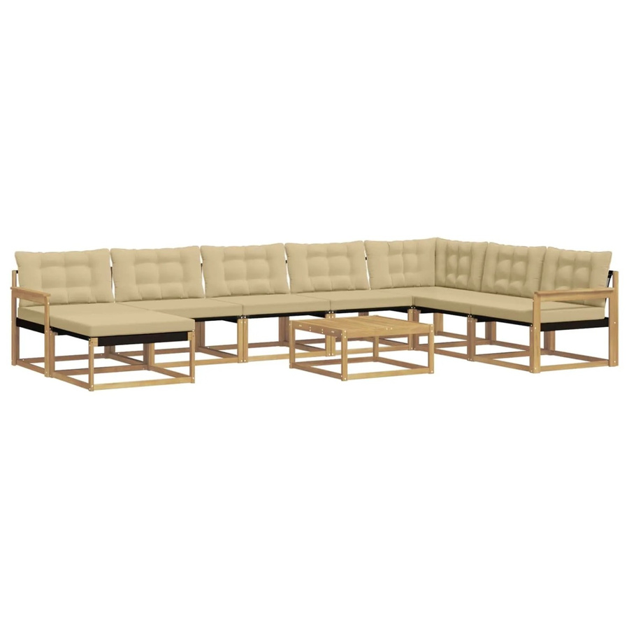 vidaXL Outdoor-Sofagarnitur 9-teilig aus Akazie Massivholz in Weiß und Beige mit Textilene-Polstern und L-Form - Bild 2