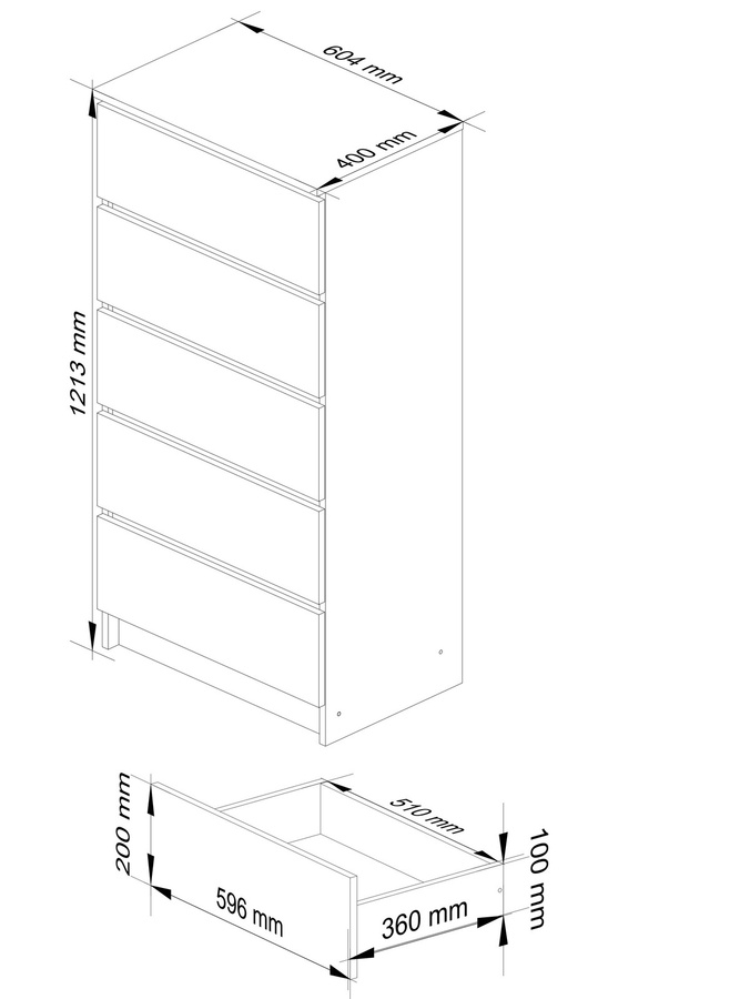 AKORD K60 Kommode Wenge und Weiß Matt, H x B x T: 121 x 60 x 40 cm - Bild 2