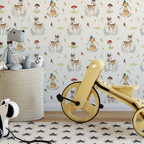 K&L Wall Art Vliestapete für Kinderzimmer mit Waldtieren wie Reh und Fuchs, mehrfarbig, matt - Bild 2
