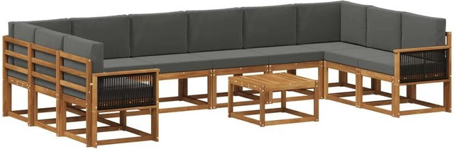 vidaXL Outdoor-Sofagarnitur aus Akazienholz in L-Form mit 11-teiligem Kissen-Set, Farbe: Natur und Anthrazit - Bild 1