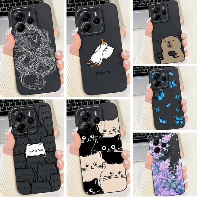 Silikon Handyhülle mit Drachen Katze Blume und Schmetterling für Xiaomi Redmi Note 14 Pro Plus, Redmi Note 14 Pro, Redmi Note 14s und Redmi Note 14 in Multicolour - Bild 1