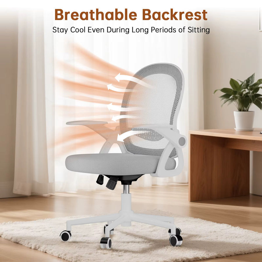 Ergonomischer GartistGO Schreibtischstuhl mit klappbaren Armlehnen und Lendenwirbelstütze, moderner Netzstuhl für Home-Office und Gaming in Grau und Weiß - Bild 3