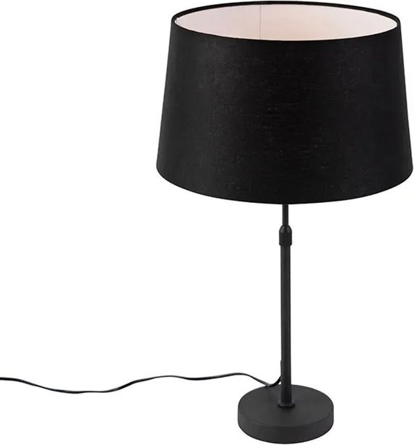 QAZQA Tischlampe Schwarz aus Metall mit Leinenschirm, dimmbar und höhenverstellbar, E27 - Bild 1