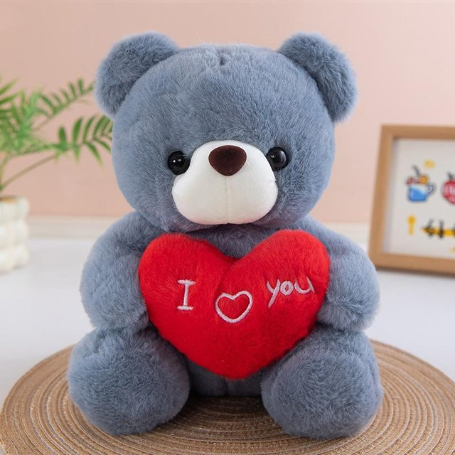 Yiran Health & Beauty Kawaii Teddybär mit Rosen, Plüschtier, Grau - Bild 1