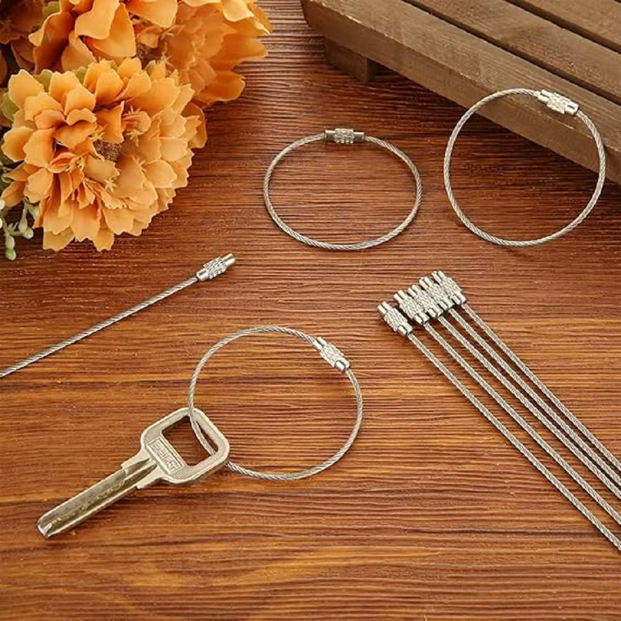 Schlüsselanhänger Draht-Kabel, Edelstahl, Silber, Unisex - Bild 2