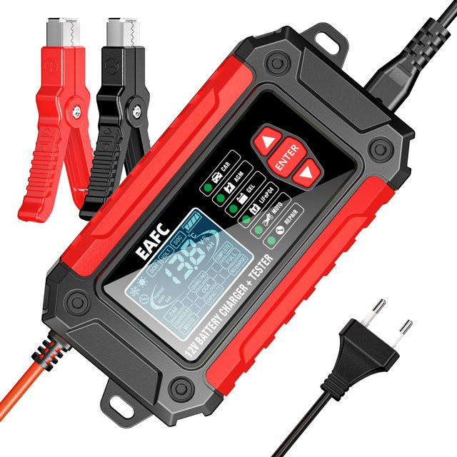 NarzrIe 2in1 Smart Auto Batterie Ladegerät und Tester für Blei-Säure, AGM, GEL und Lithium LiFePo4 Batterien in Rot - Bild 1