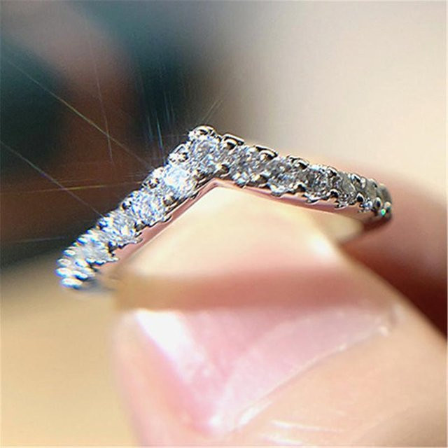 YIRAN Jewelry Ring, V-Design, Zirkonia, Kupfer, Silber, Damen - Bild 1