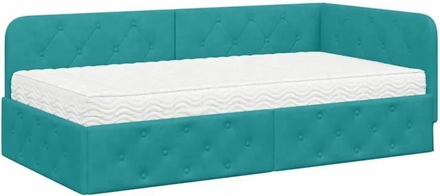 vidaXL Eckbettgestell mit Matratze in Türkis aus Samt, B/T/H: 140 x 100 x 204 cm - Bild 1