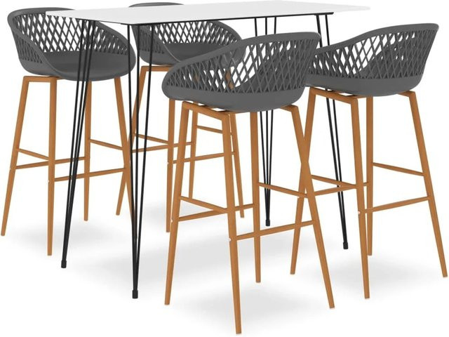 vidaXL 5-tlg. Bar-Set modern in Weiß und Grau mit Metallgestell und MDF-Platten - Bild 1