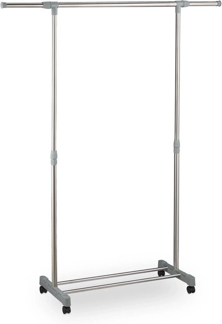 Relaxdays Kleiderständer aus Stahl in Silber und Grau, höhenverstellbar und breitenverstellbar, fahrbar, B/T/H: 94 bis 160 cm x 41 cm x 95 bis 165 cm - Bild 1