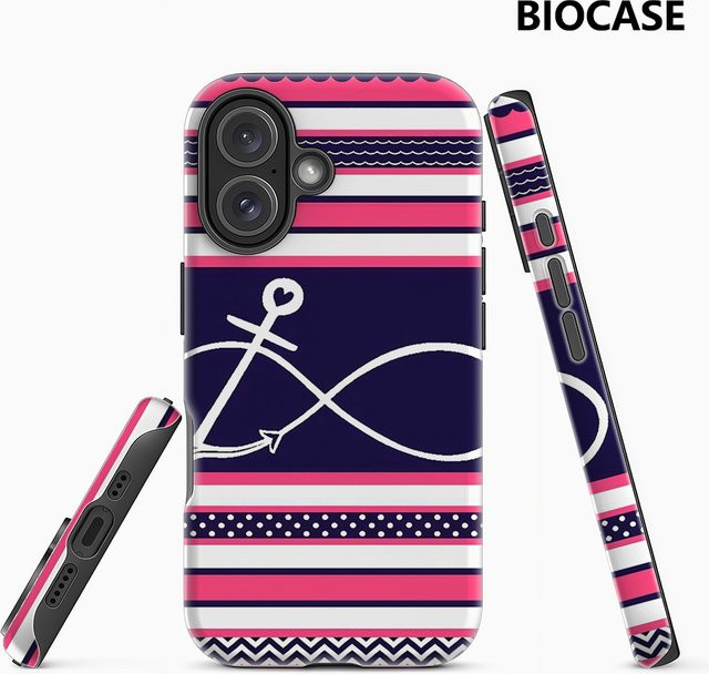 Handyhülle mit nautischem Anker und Streifen für iPhone 17 16 15 14 13 12 11 Pro Max Plus in Multicolour mit doppelschichtiger Rückseite - Bild 1