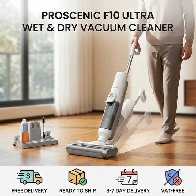 Proscenic F10 Ultra 3-in-1 Kabelloser Nass-Trocken-Staubsauger in Weiß mit LED-Display, Selbstreinigungsfunktion und 1,3 l Doppel-Wassertank - Bild 1