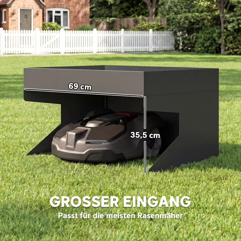 Mähroboter Garage aus verzinktem Stahl mit Pflanzkasten, Schwarz, B/T/H: 75,0 x 46,0 x 0 cm - Bild 3