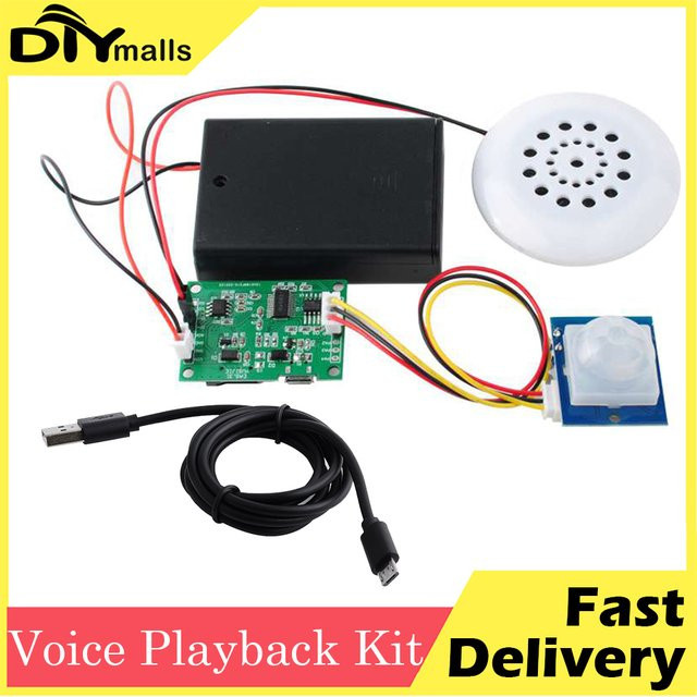 DIYmalls PIR-Infrarotsensor mit Tonaufnahmemodul und MP3-Sprachwiedergabe-Kit inklusive USB-Kabel und TF-Karte für DIY-Projekte - Bild 1