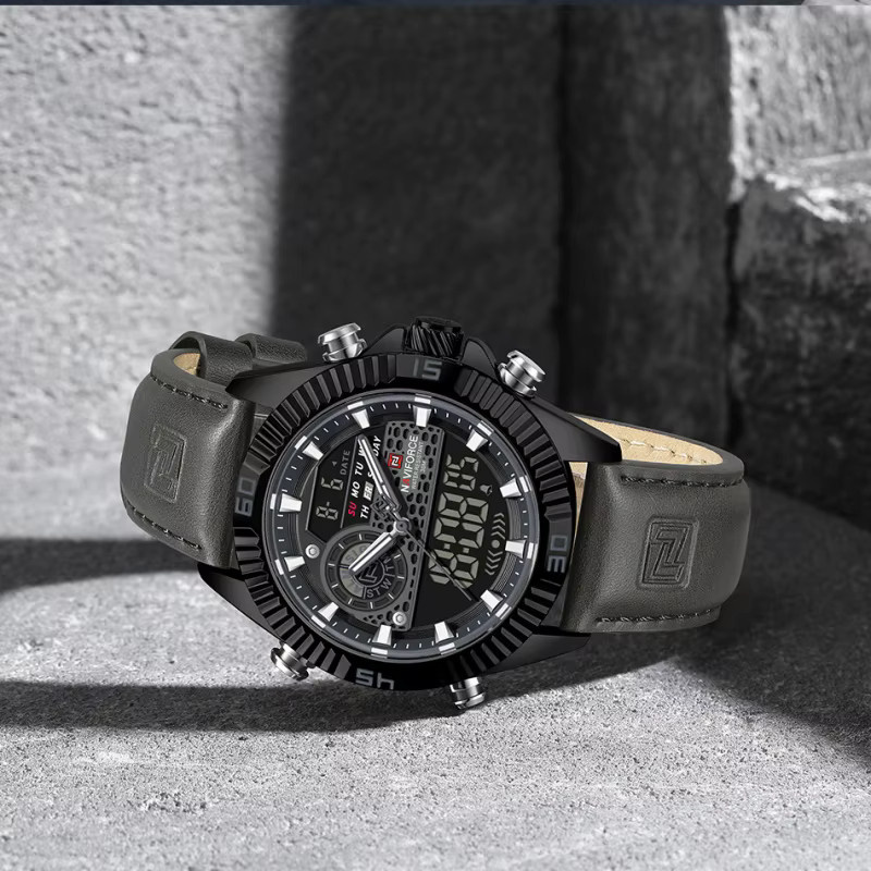 NAVIFORCE Digitaluhr, Quarz, Lederarmband, Schwarz, Herren - Bild 3
