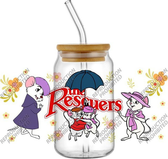 UV DTF Transfer 3D Aufkleber mit Cartoon-Figuren Die Retteteure Bernard für Glasbecher 16oz, Multicolour - Bild 1
