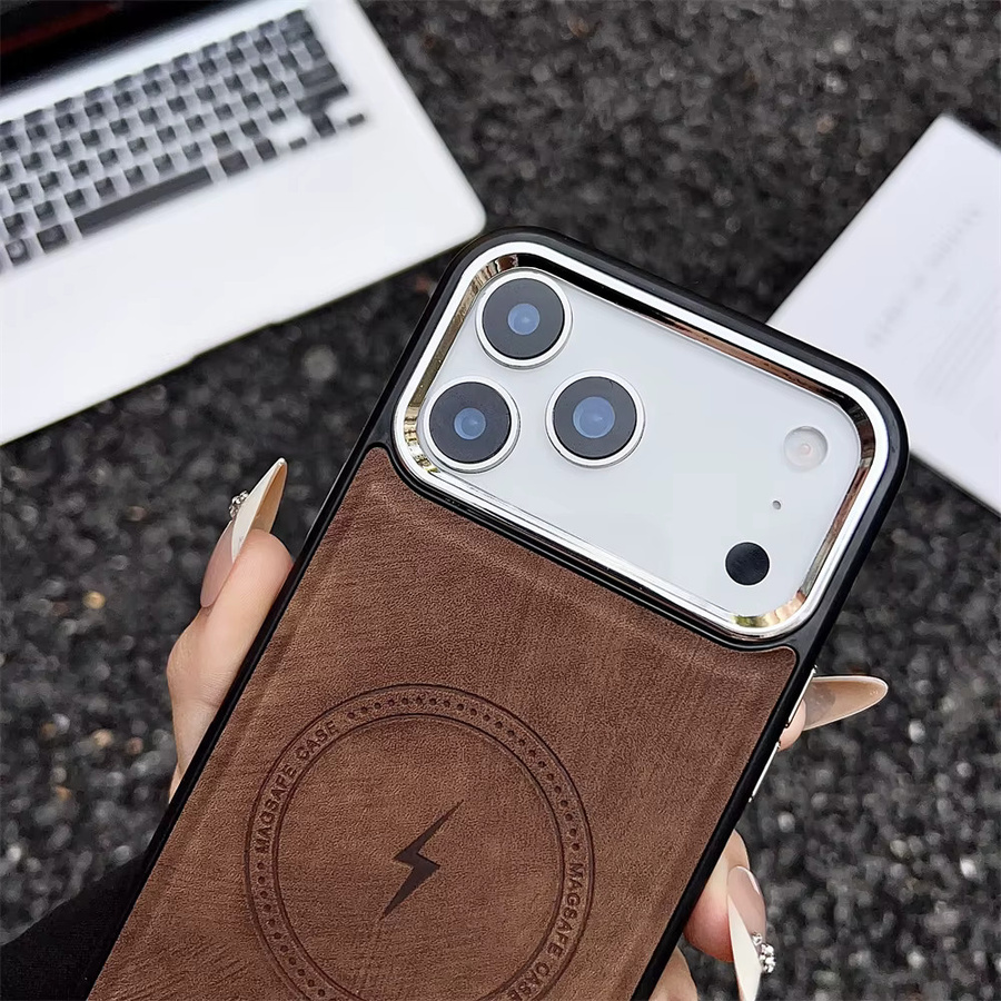 Xeber Magnetische Lederhülle für iPhone mit Wireless Charging und MagSafe Schutzfunktion in Braun und Lila - Bild 2