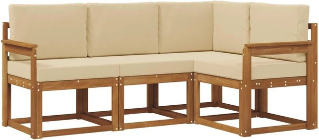 vidaXL Outdoor-Sofagarnitur in L-Form aus massivem Akazienholz mit Kissen in Beige - Bild 1