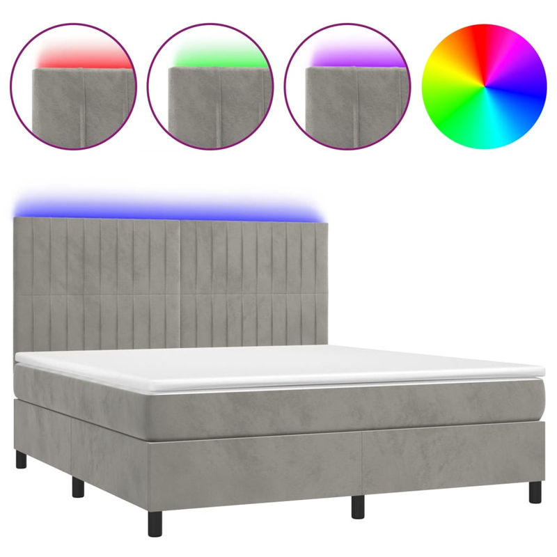 Vidaxl Boxspringbett Kontinentalbett mit Matratze und LED in Grau aus Samt, B/T: 180 x 200 cm - Bild 3