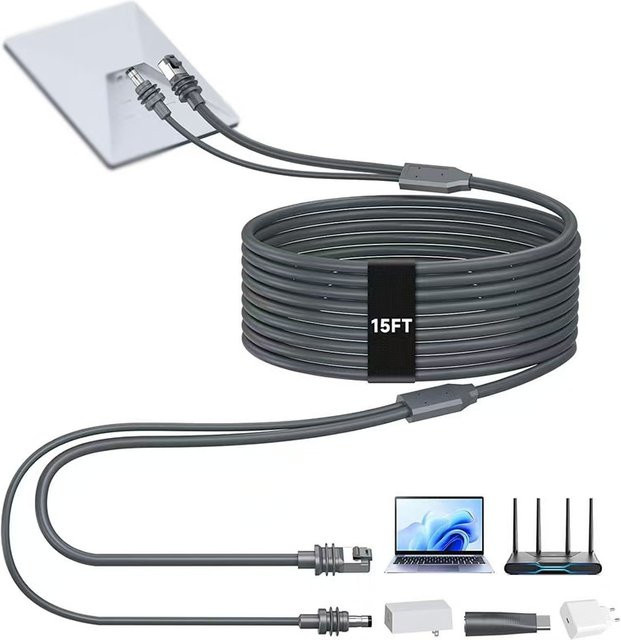 FLYERMIF 2in1 DC zu RJ45 Ethernet Kabel für Starlink Mini, 5A Schnellladekabel mit 1000mbps Geschwindigkeit, wasserdicht, Schwarz - Bild 1